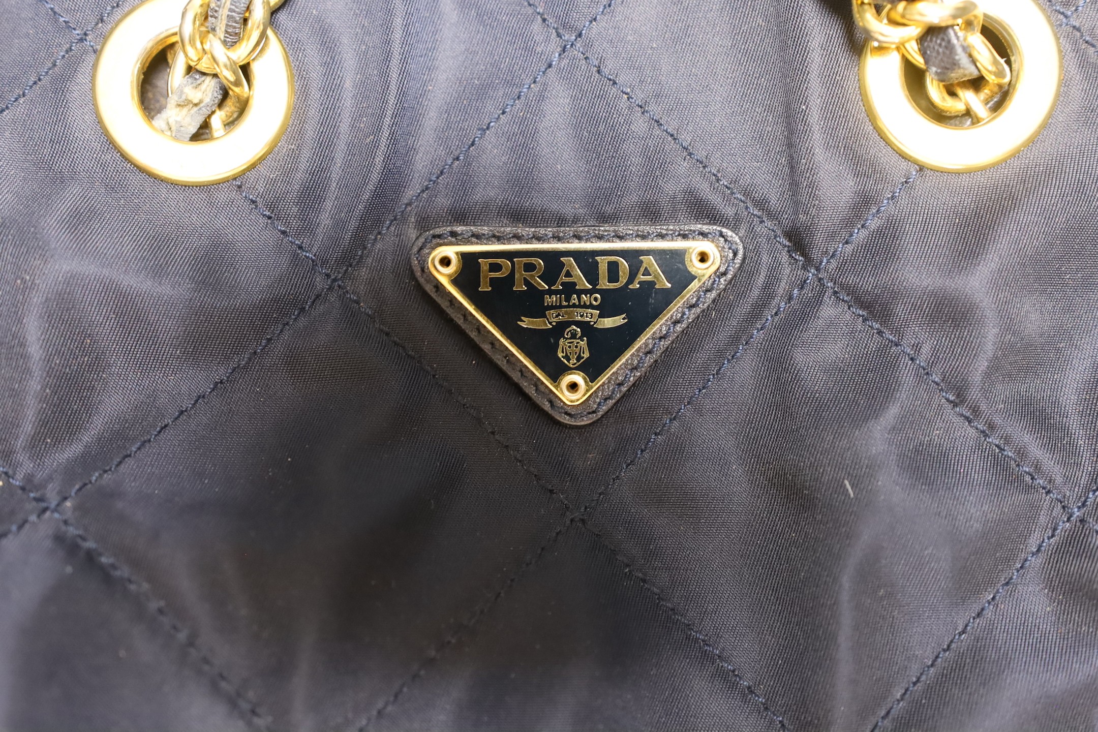 A vintage Prada nylon quilted shoulder bag with blue Prada Certificate of Authenticity, 30cm wide